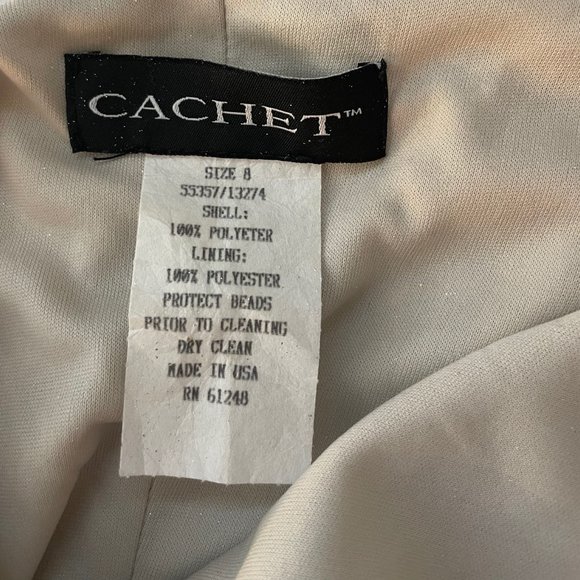 Cachet, One Shoulder Full Length Gown, Champagne Silver, Bead neck, Size 8, NWOT - Picture 7 of 10